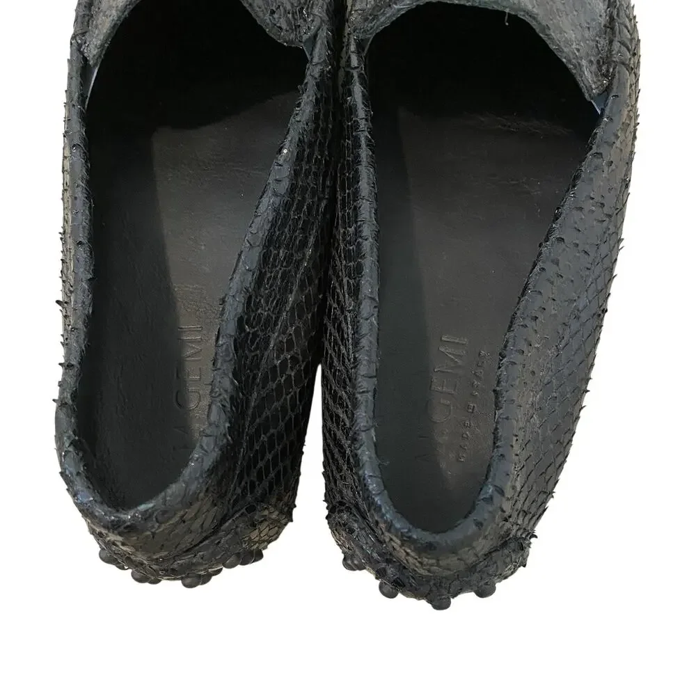M Gemi The Felize Moccasin Loafer Sz 40 US 9 Black Snake Preppy Designer‎ Italy
